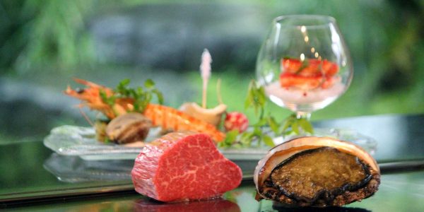 前菜、鮑＆ステーキ