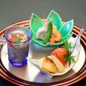 焼物八寸(魚山椒柚庵焼 鱧 冷しパスタ) 焼物八寸(魚山椒柚庵焼 鱧 冷しパスタ)